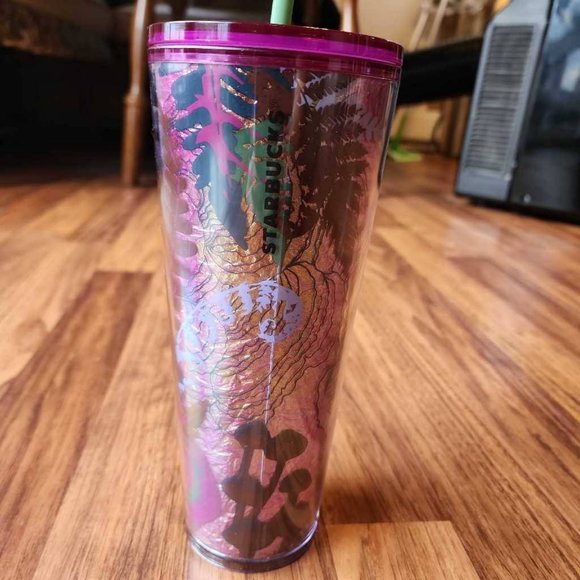 Starbucks 2022 Fall Mushroom Fern Forest Foil Tumbler Purple Gold Straw 24oz New - Picture 3 of 5
